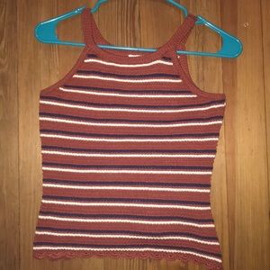 Maroon/brown, blue, and white striped tank top